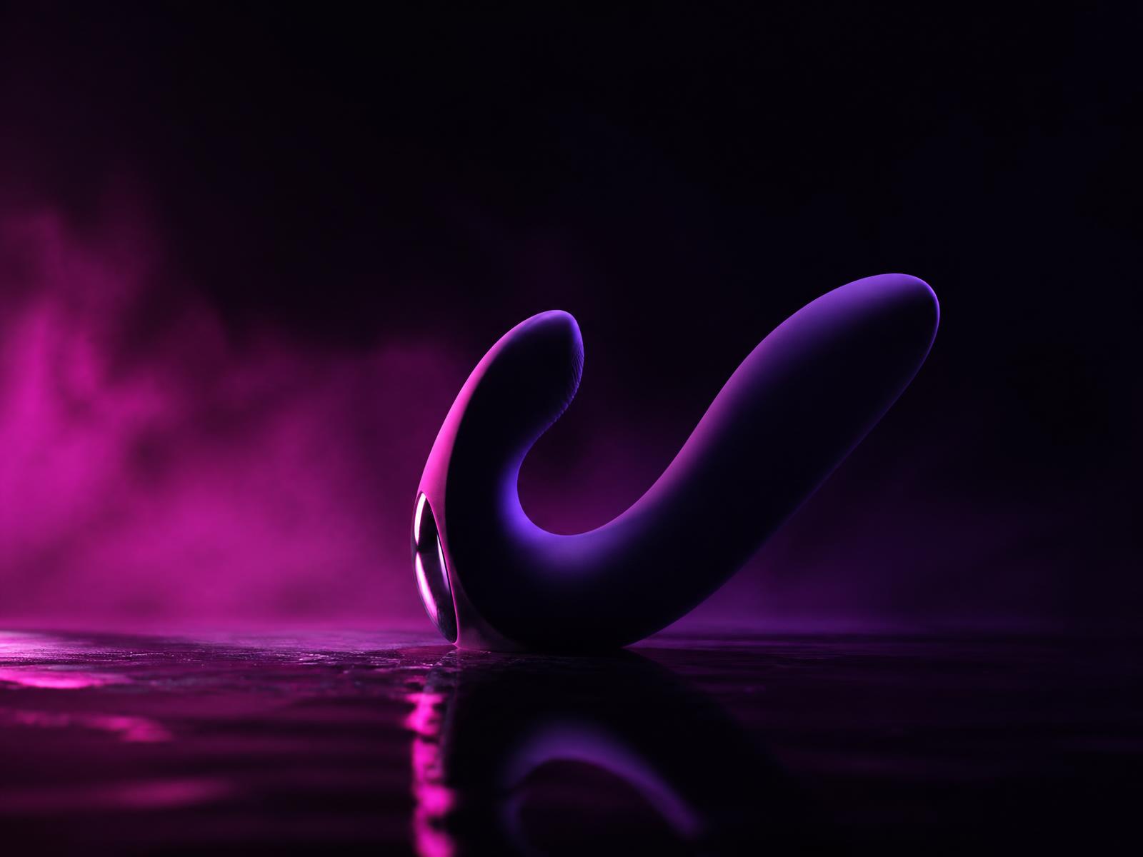 Neon-lit abstract sculpture in deep magenta and violet